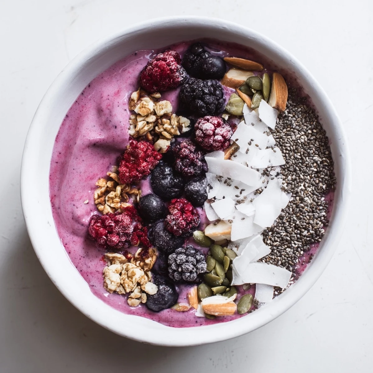 Enjoy a visually appealing Winter Berry Smoothie Bowl, showcasing the diverse colors and textures of fresh ingredients.