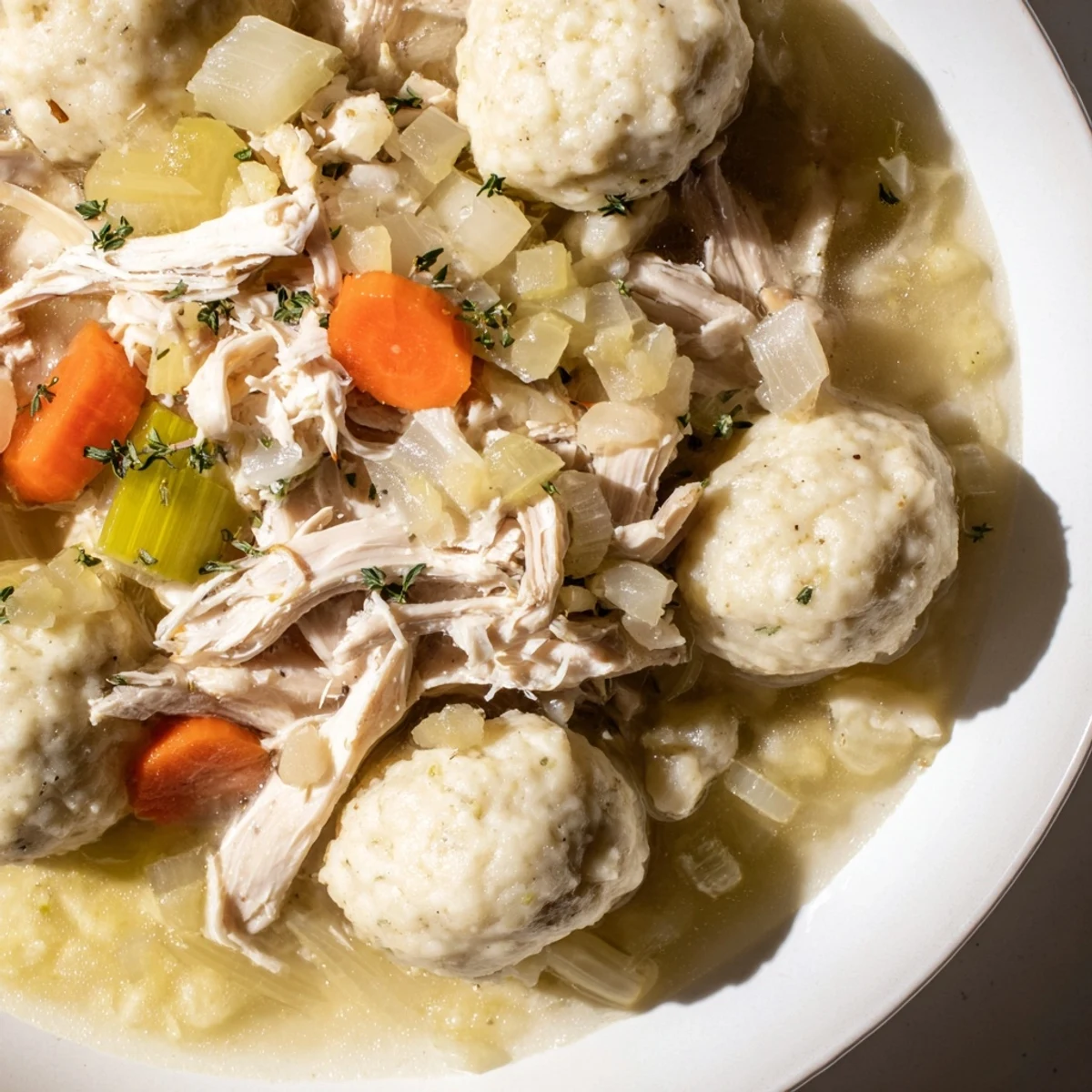 Homemade Slow Cooker Chicken and Dumplings, a cozy meal with tender chicken and vegetables inside.