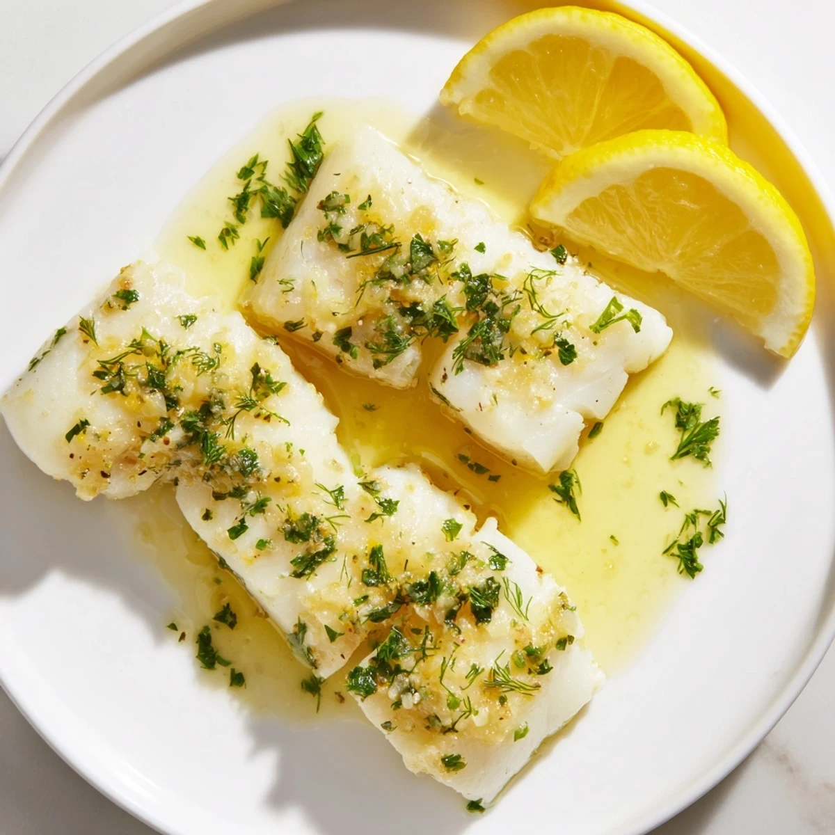 Baked cod glistening with garlic butter and herbs, a delicious, flaky weeknight meal.