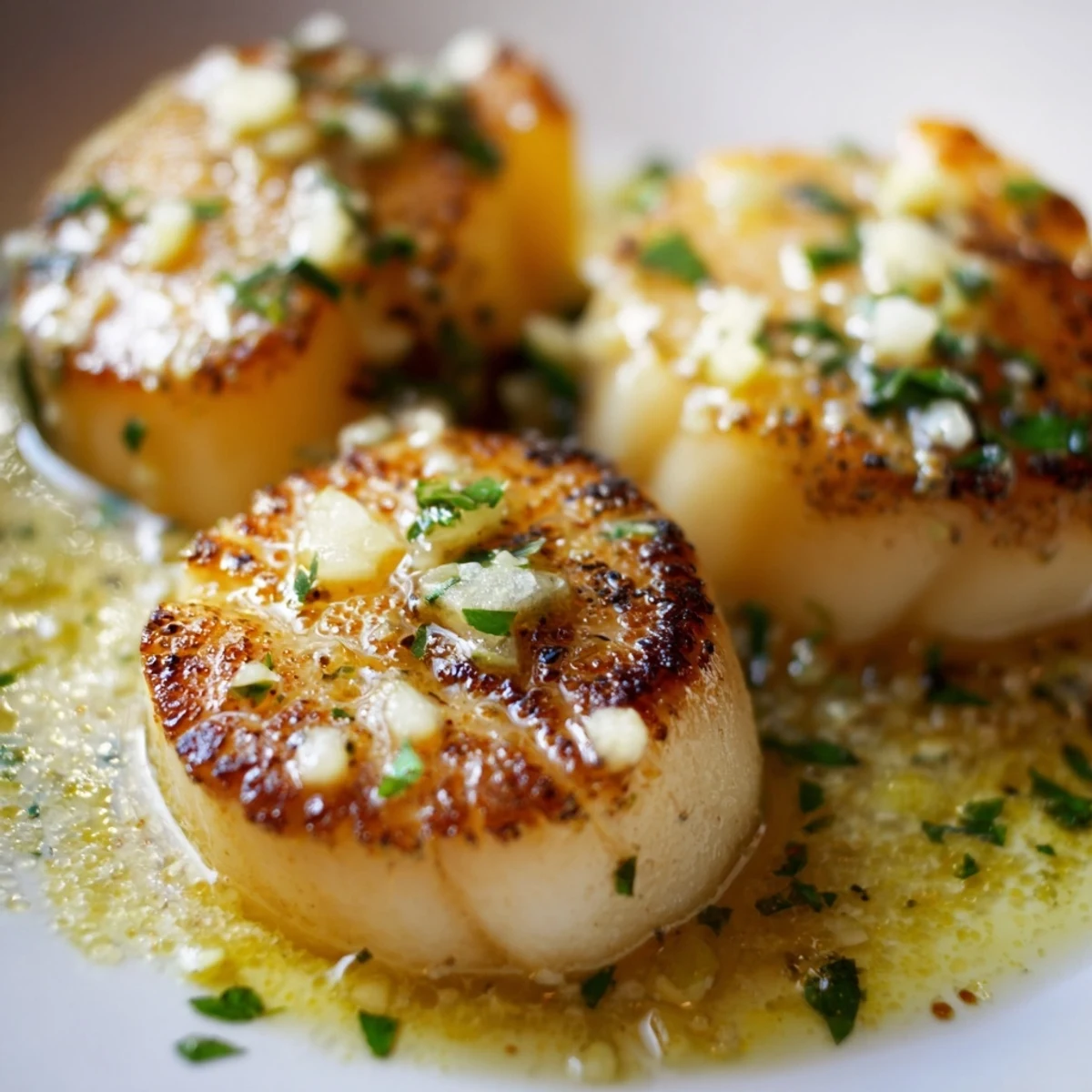 Restaurant-quality Lemon Garlic Seared Scallops plated over creamy risotto with a drizzle of lemon butter.