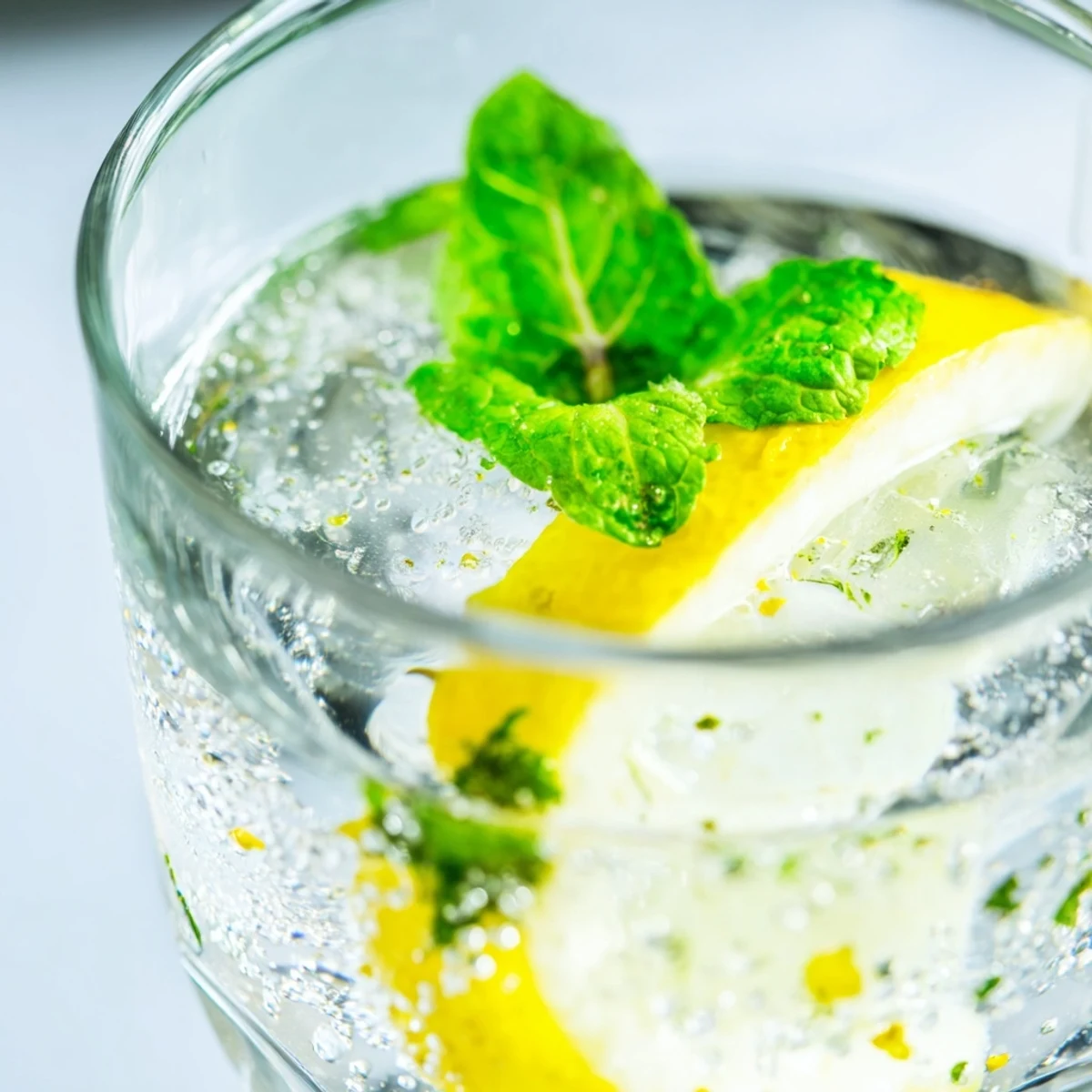 The refreshing Peppermint Oil Infused Water pitcher features fresh mint leaves and lemon wheels for garnish.