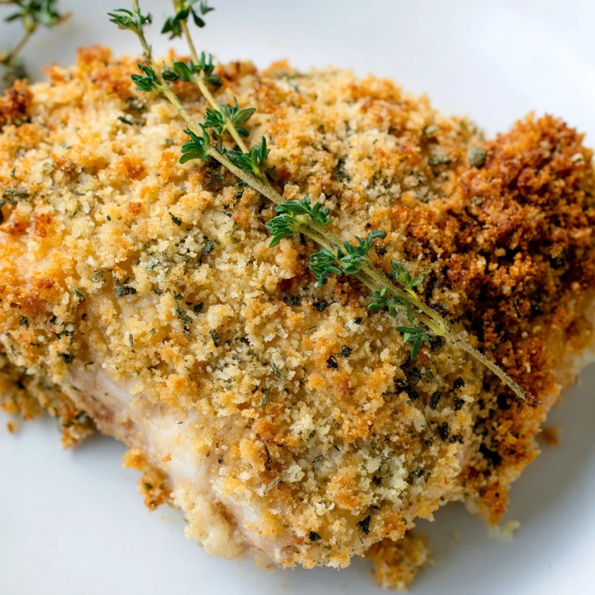 A close-up of Crispy Supper Chicken showing the golden-brown panko crust and juicy, tender meat, ready to eat.