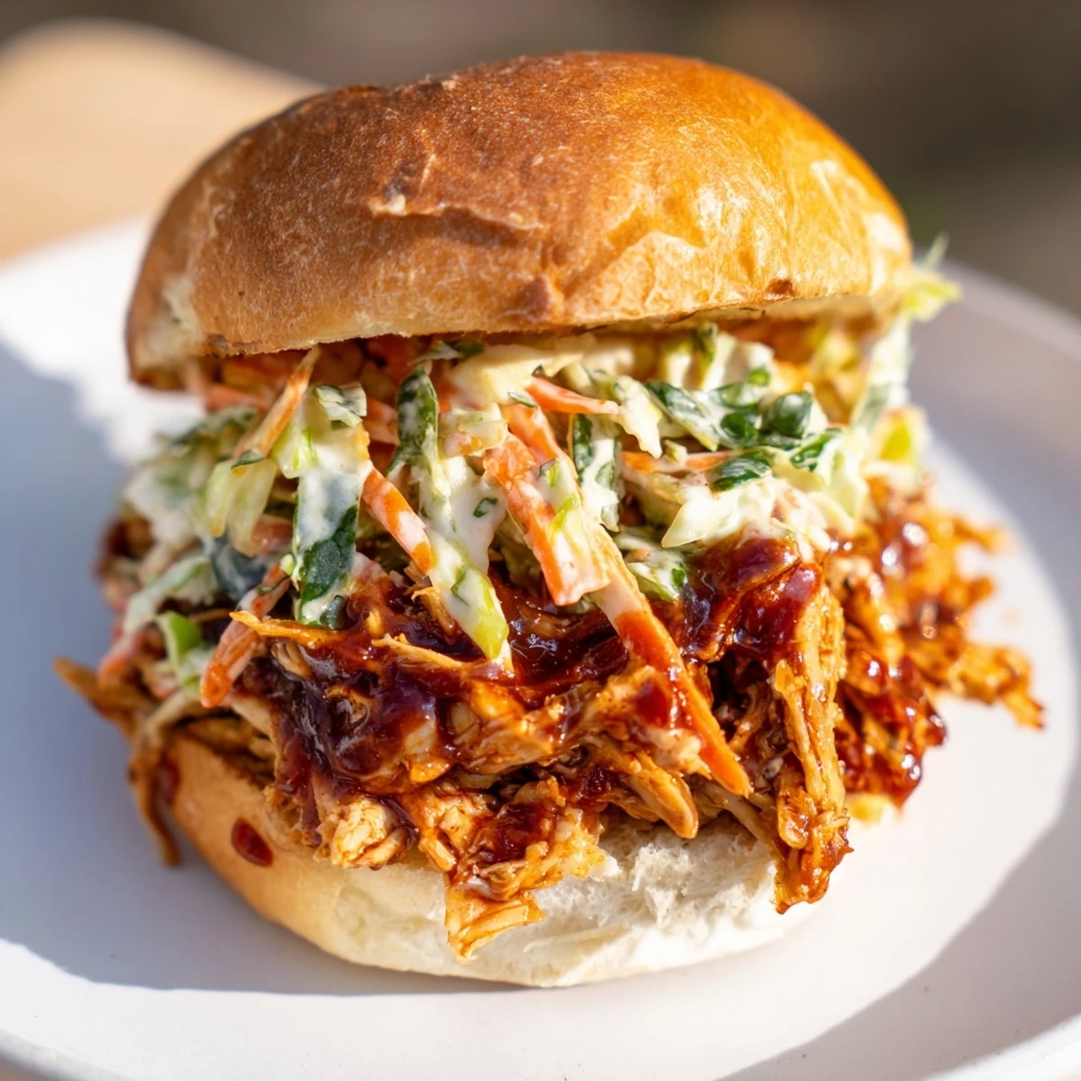 MVP Pulled Chicken Sandwiches stacked with crisp slaw and pickles, a crowd-pleasing American dinner recipe.
