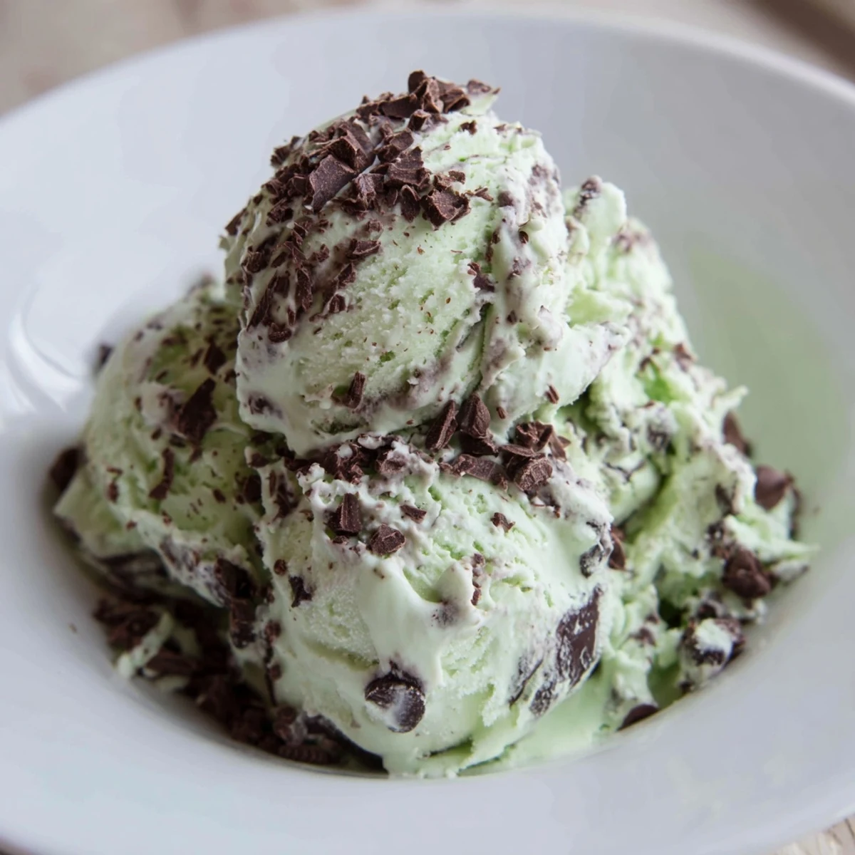 Lush, green St. Patrick's Day Mint Chocolate Chip Ice Cream churned with rich dark chocolate chunks and a creamy vanilla base.