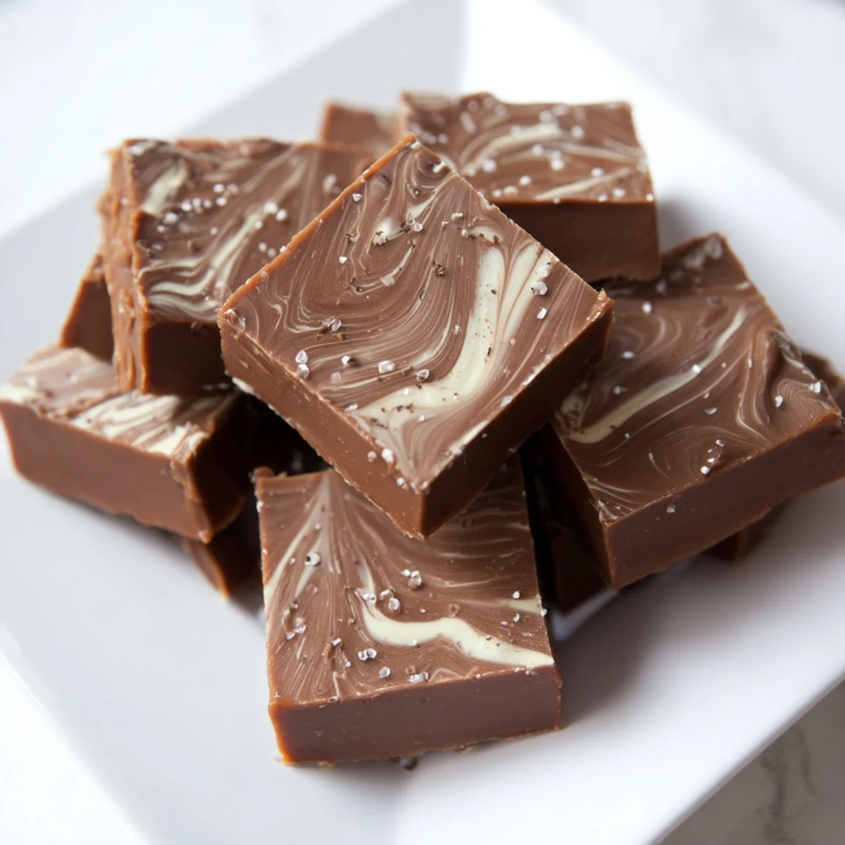 Freshly cut squares of Irish Cream Fudge with a rich, glossy chocolate texture and subtle coffee aroma.