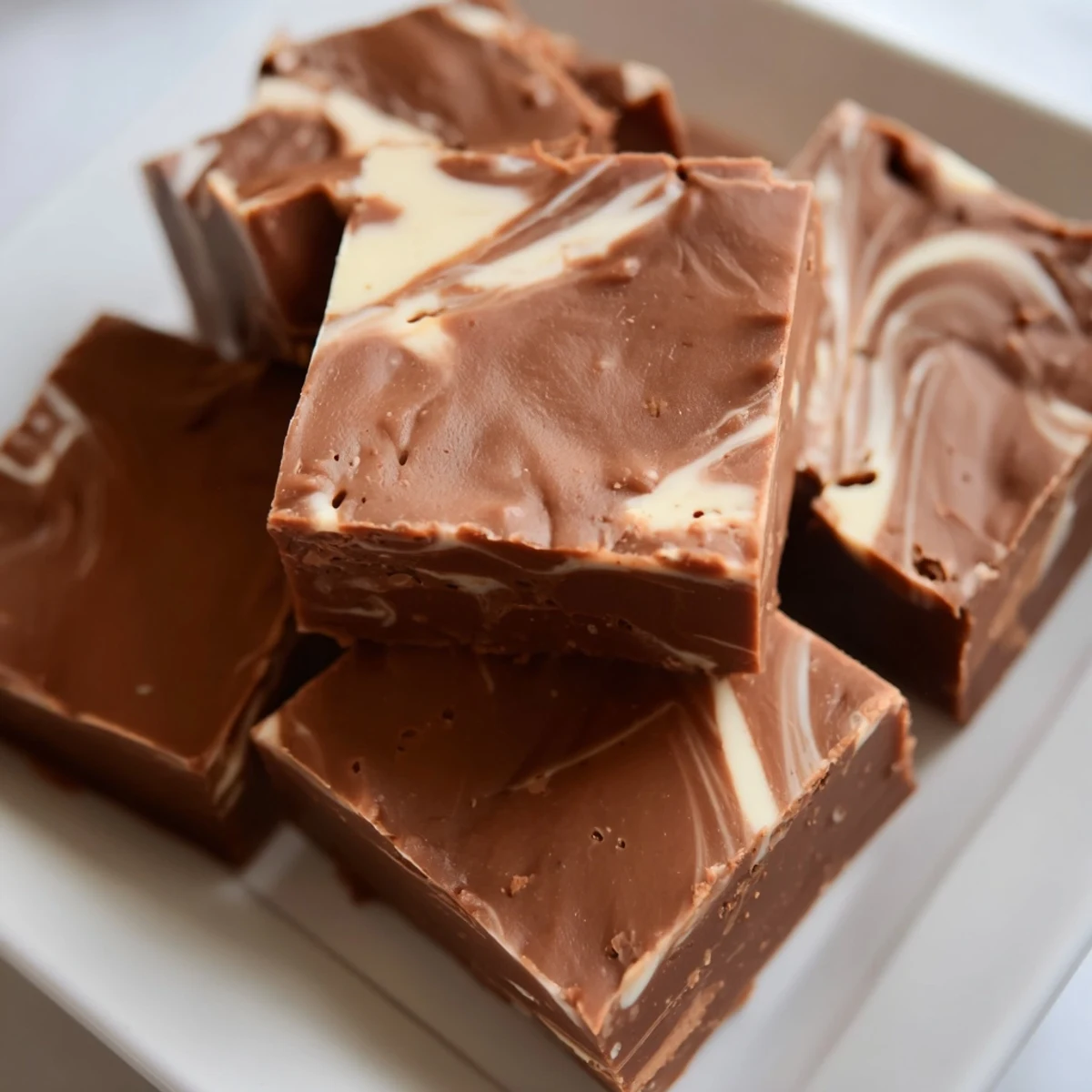 A hand lifting a piece of smooth Irish Cream Fudge from a parchment-lined pan, revealing its fudgy interior.