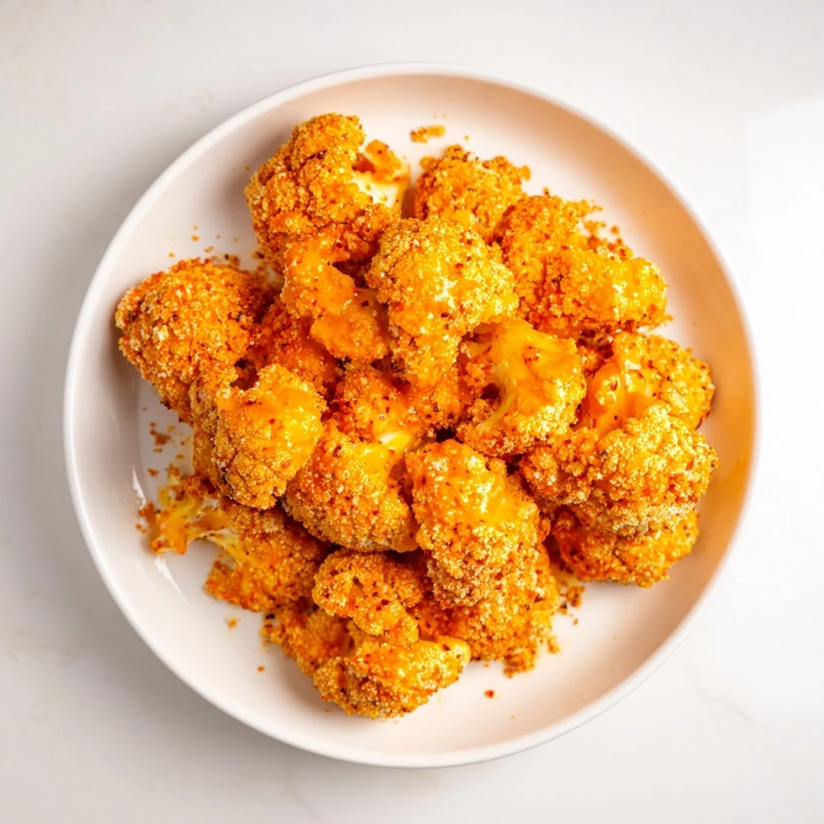 Golden, crunchy Crispy Baked Cauliflower Bites with Buffalo Sauce served with creamy ranch.