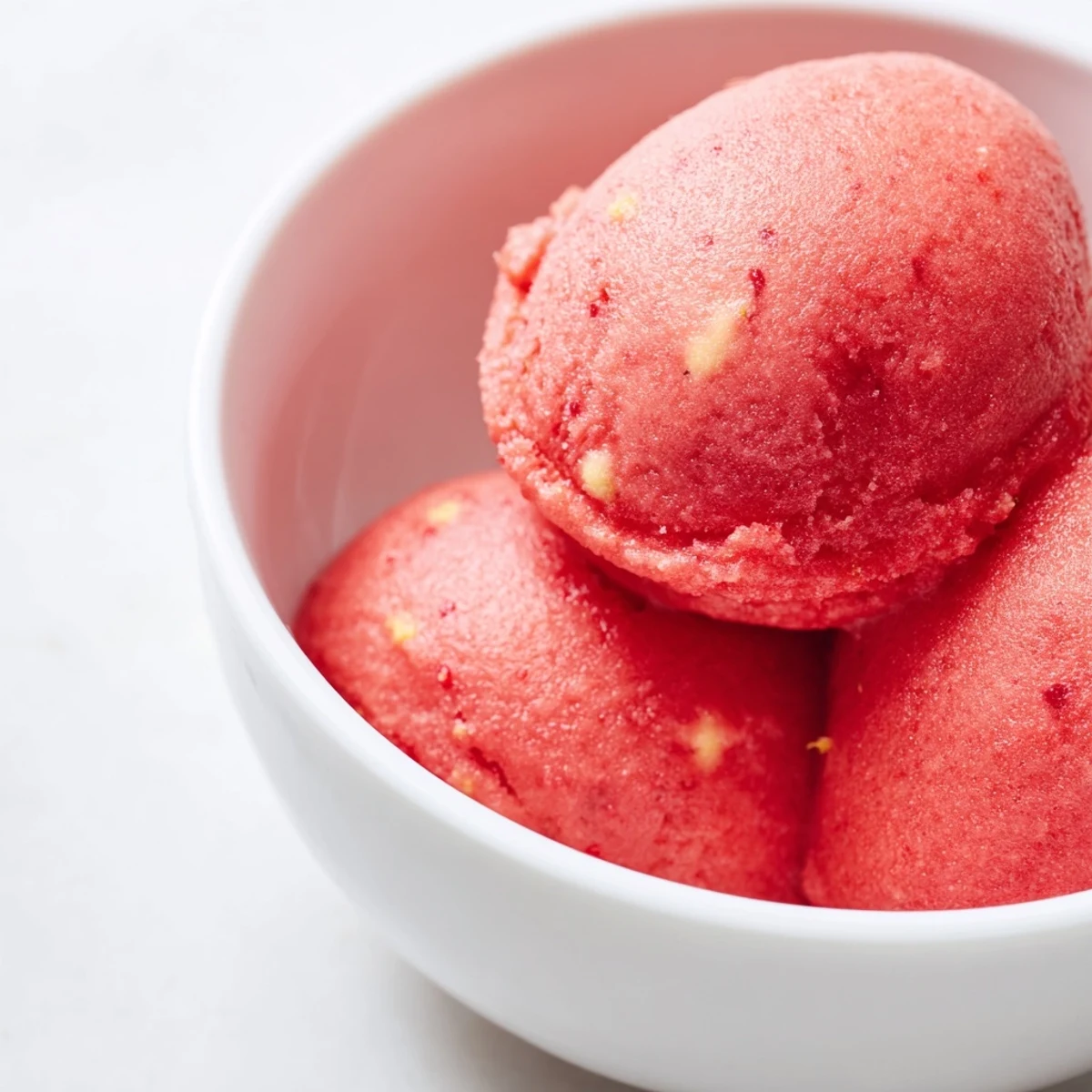 Homemade Strawberry Lemonade Sorbet with a bright, icy texture served in a dessert glass.