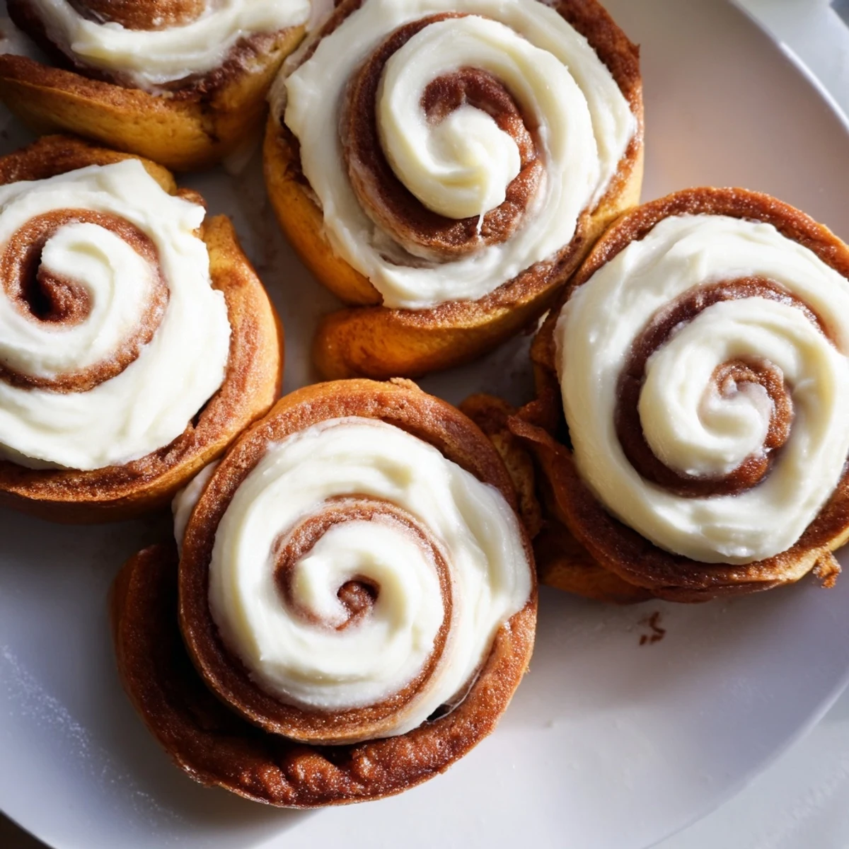 Freshly baked Keto Cinnamon Buns topped with creamy white frosting on a rustic wooden table.