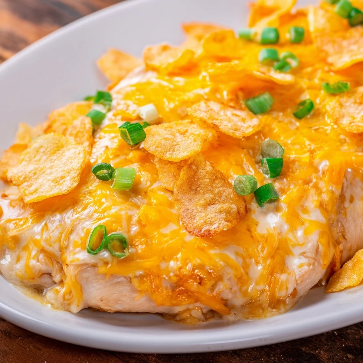 Serving suggestion for Sour Cream and Onion Chicken, presented hot with steamed vegetables alongside for a comforting dinner.