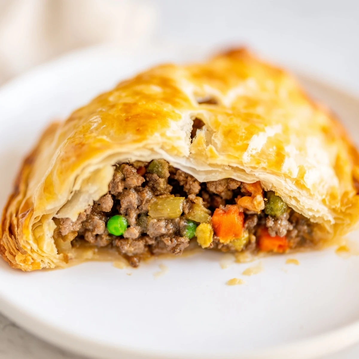 Individual Savory Beef Meat Pies sit on a plate, perfect for a comforting British dinner.
