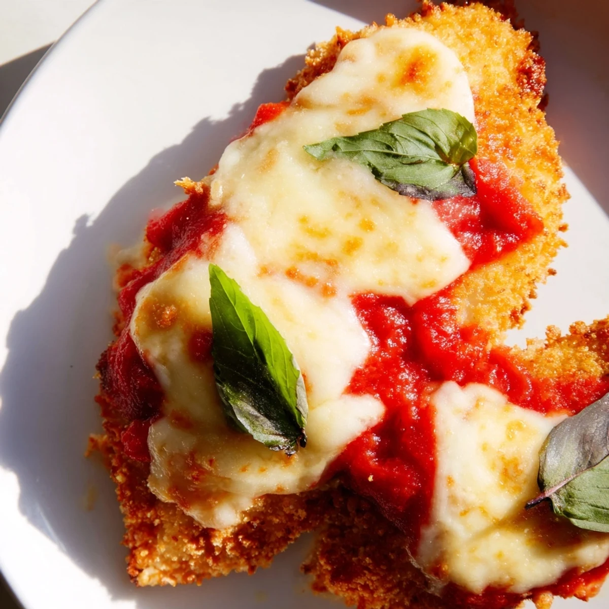 Sliced Chicken Parmesan Pizza served on a wooden board with a side salad for dinner.