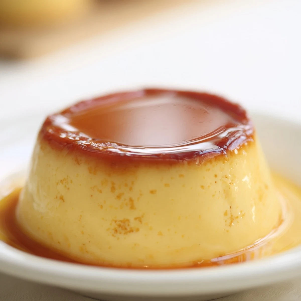 Golden-brown Classic Baked Milk Pudding served warm in a ceramic dish, showcasing its smooth custard and delicate vanilla aroma.