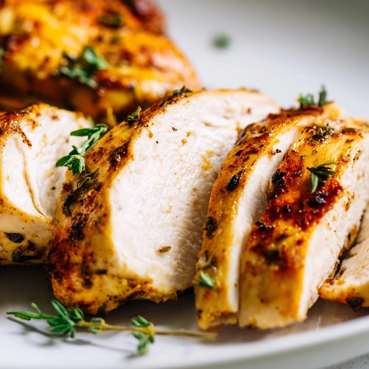 Four juicy Oven Baked Chicken Breasts baked to perfection on a sheet pan with lemon wedges.