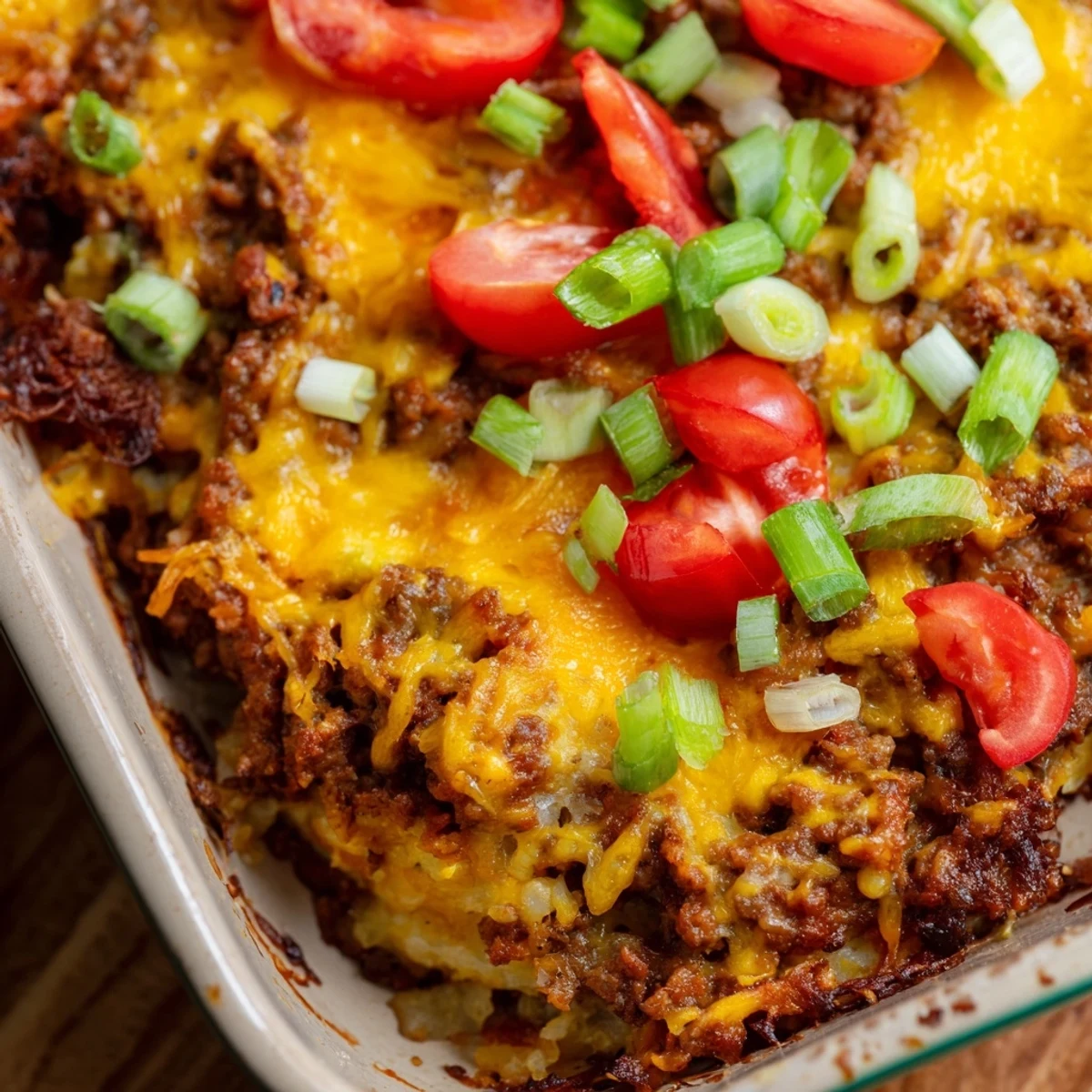 Crispy roasted cabbage rounds topped with savory ground beef and melted cheddar cheese in this Easy Crispy Cabbage Burger Bake.