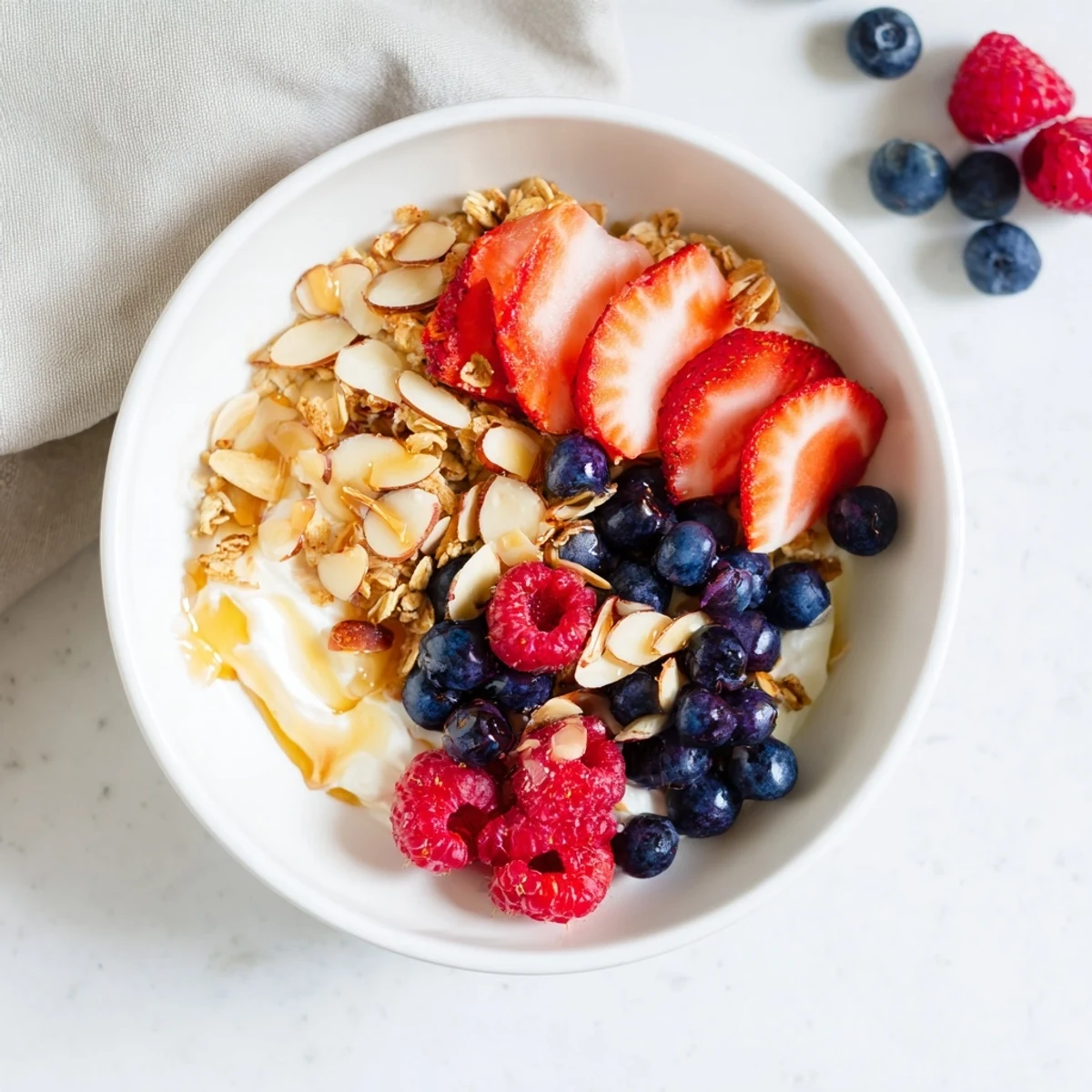 Vibrant Easy Yogurt Granola Bowls 4 Ways featuring diced mango, coconut flakes, and chopped cashews on creamy yogurt.