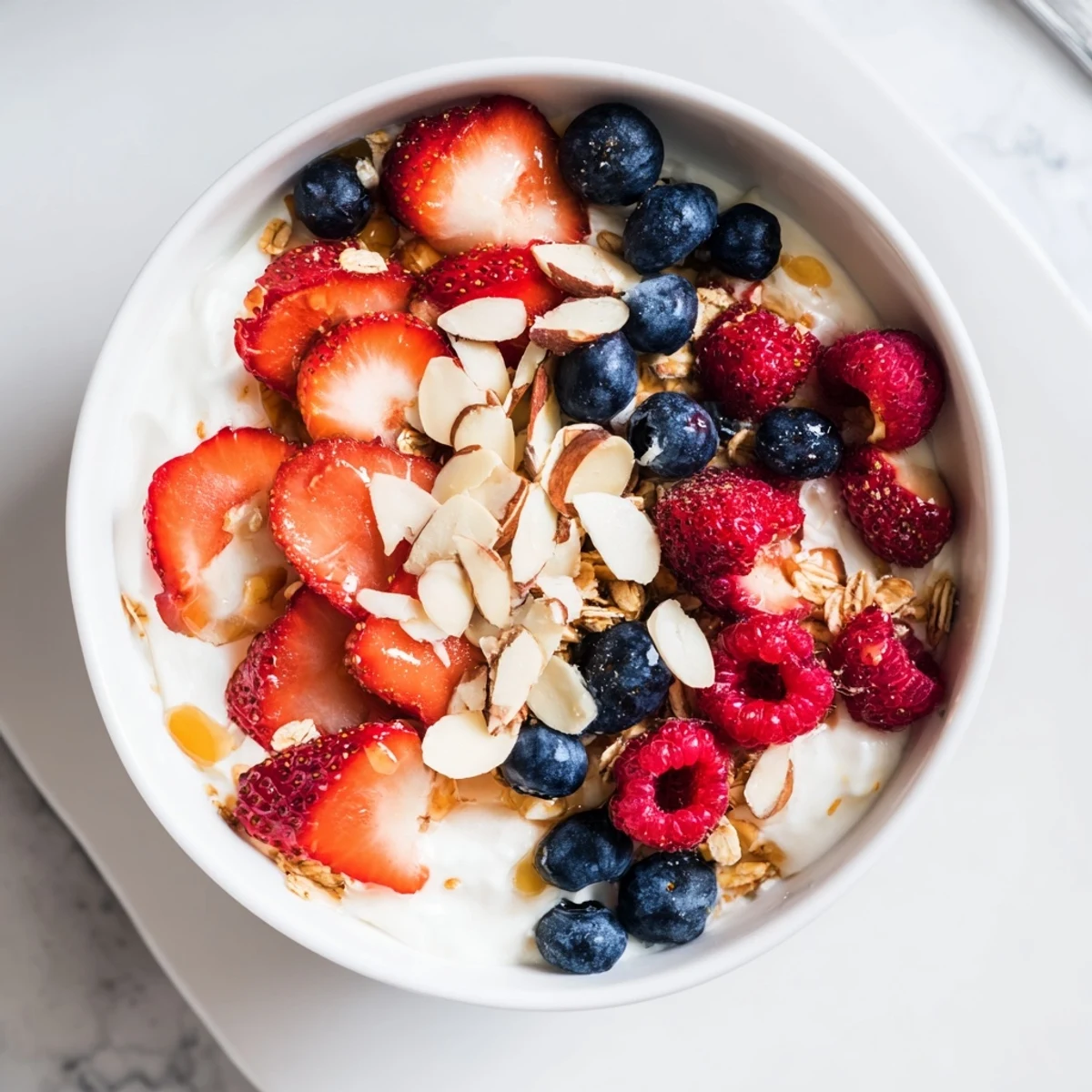 Easy Yogurt Granola Bowls 4 Ways with sliced bananas, mini dark chocolate chips, and a peanut butter dollop.