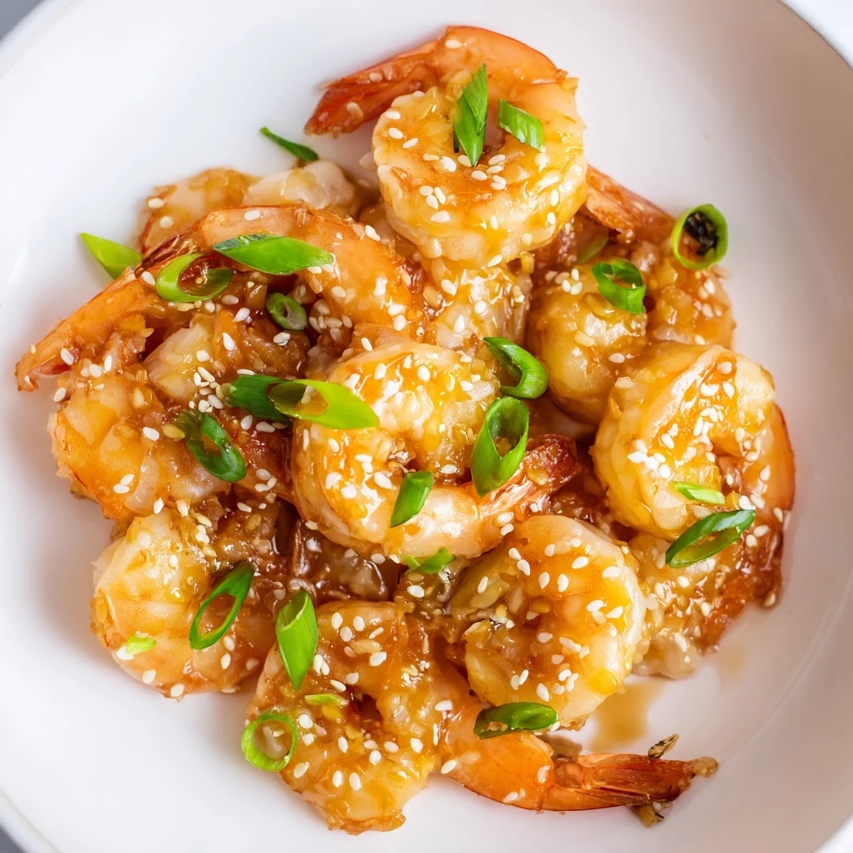 The High Protein Honey Garlic Shrimp dish features glossy, sweet-savory glazed shrimp tossed with minced garlic and ginger, ready to plate for dinner.