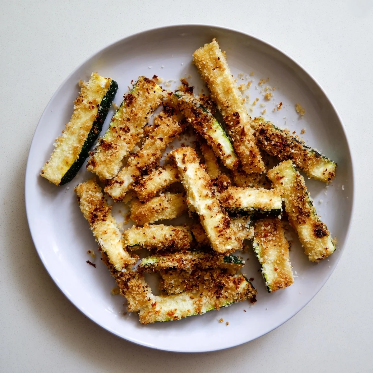 Close-up of Keto Baked Parmesan Zucchini Fries showing golden, crunchy coating and tender interior.