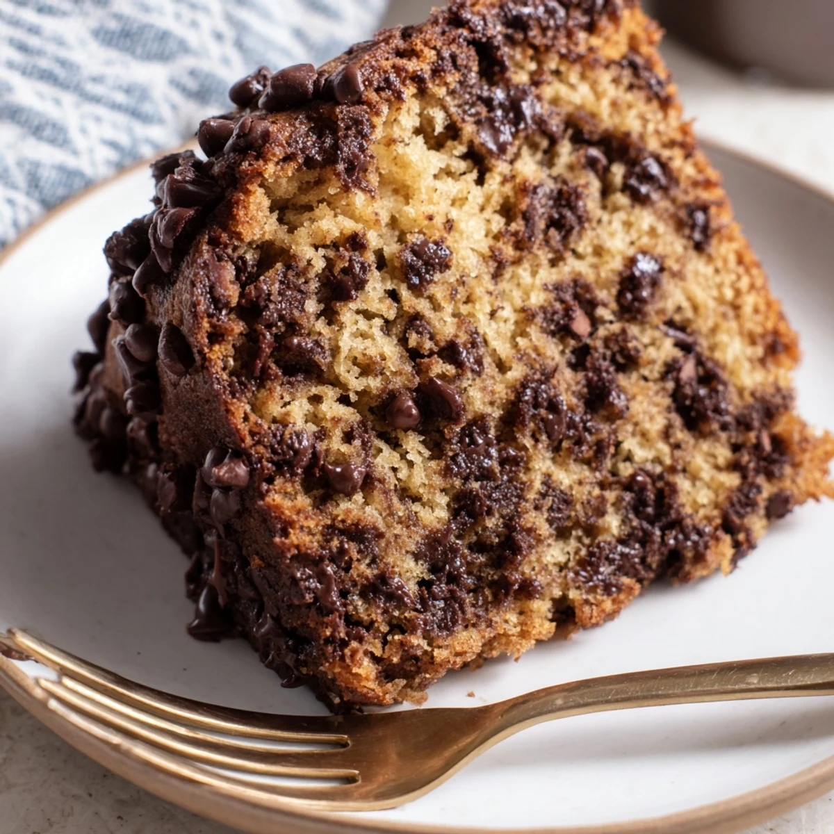 Close-up of a freshly baked Chocolate Chip Cake with a golden crust, perfect for a family gathering or bake sale.