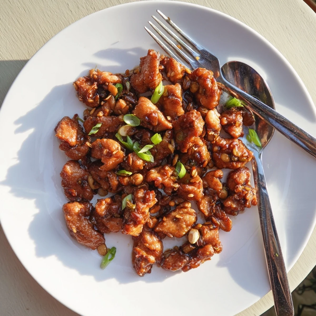 Tender Mongolian chicken simmered in caramelized brown sugar sauce with fresh garlic and aromatic ginger
