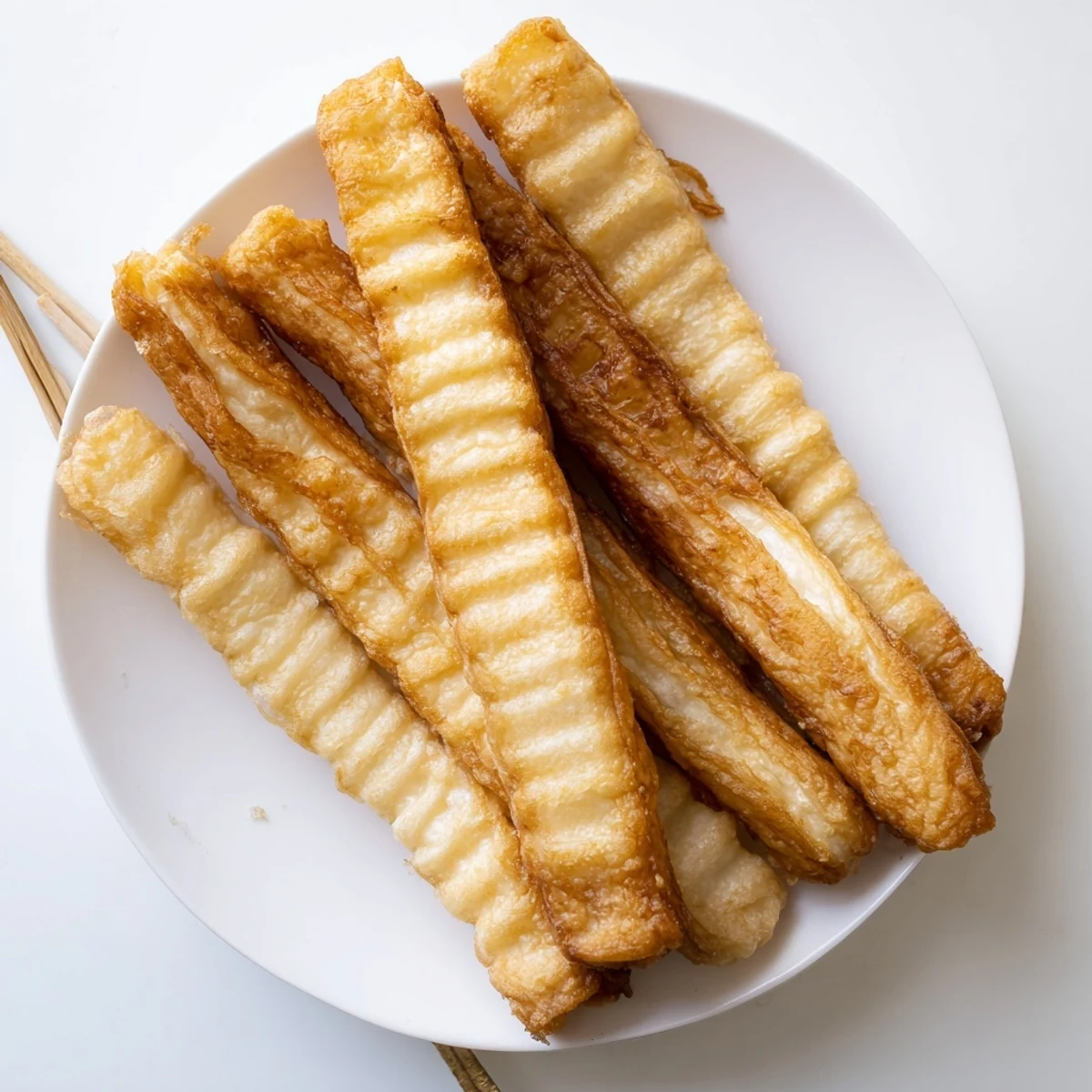 Golden fried Youtiao Chinese breakfast doughnuts served with warm soy milk