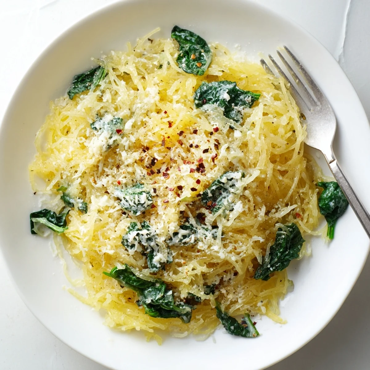 Golden baked Boursin spaghetti squash with creamy herb cheese melted throughout