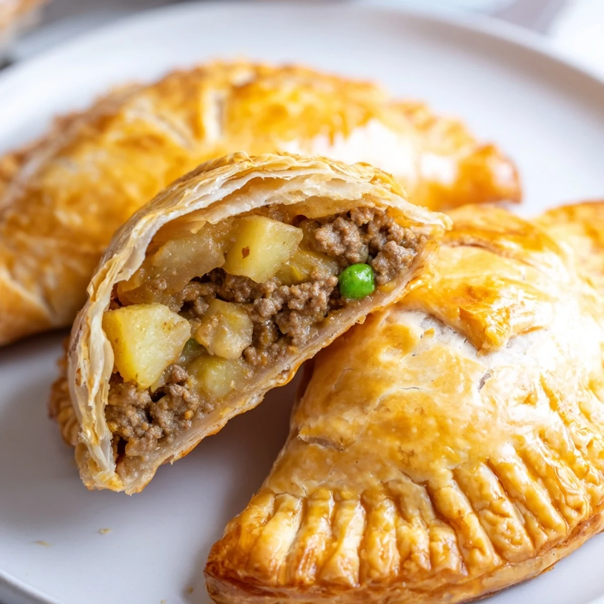 Curry puffs with beef featuring a crispy pastry shell and spiced meat filling