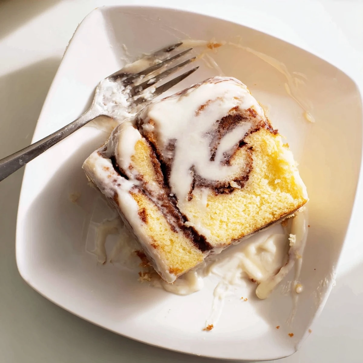 Soft breakfast cinnamon roll cake baked to golden perfection with caramelized cinnamon sugar swirls