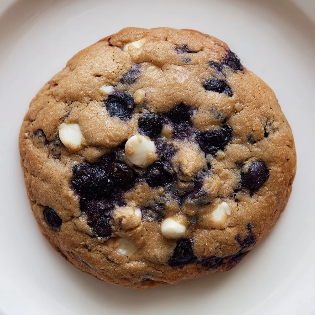 Golden chewy lemon blueberry cookies with scattered blueberries on a wire cooling rack