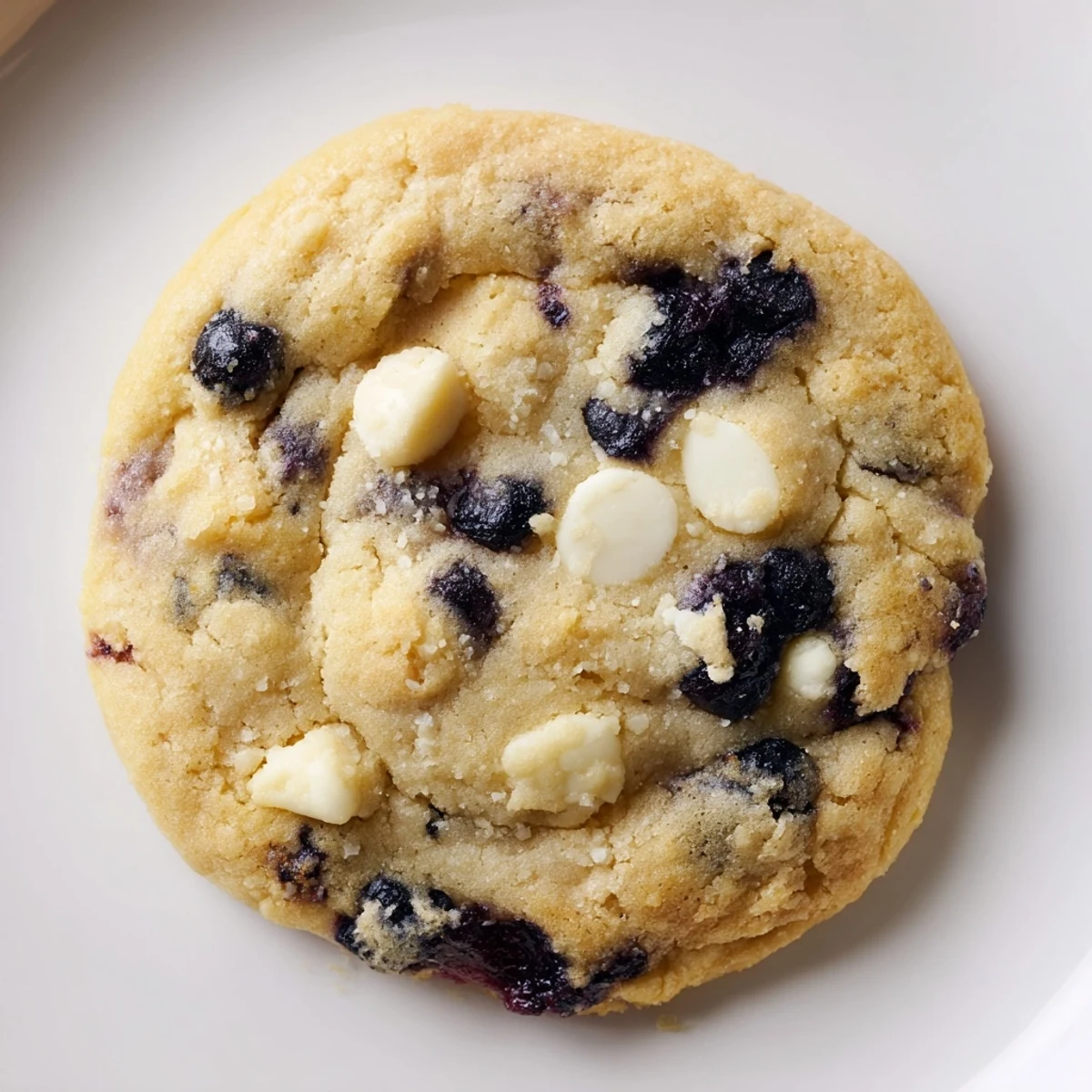 Stack of tangy lemon blueberry cookies showing white chocolate chips and golden edges
