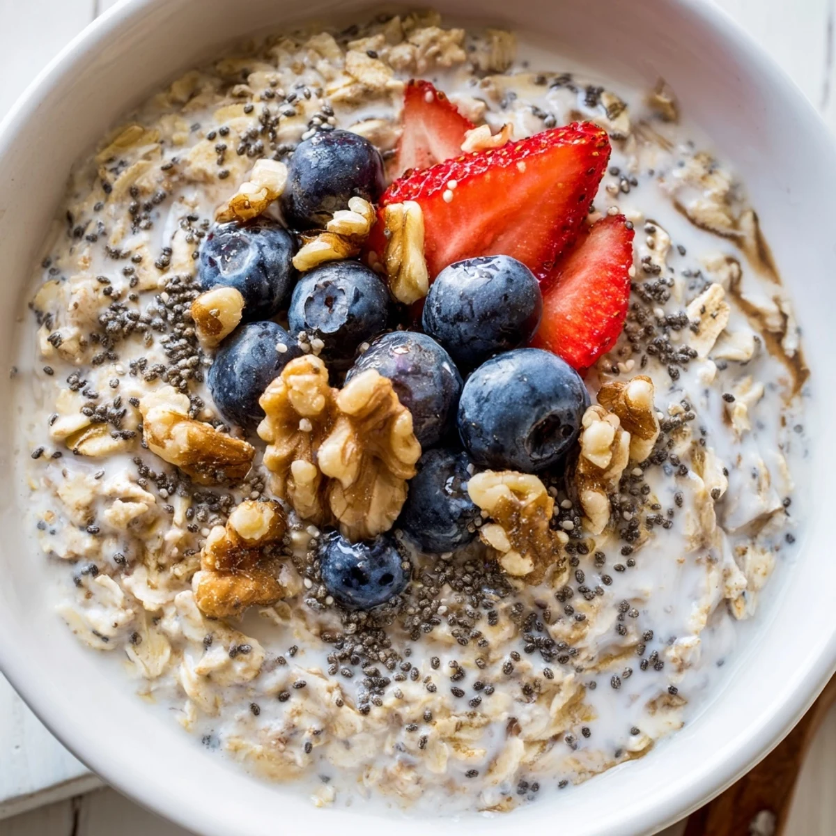Spoonful of rich brown sugar overnight oats garnished with pecans and cinnamon for a wholesome breakfast