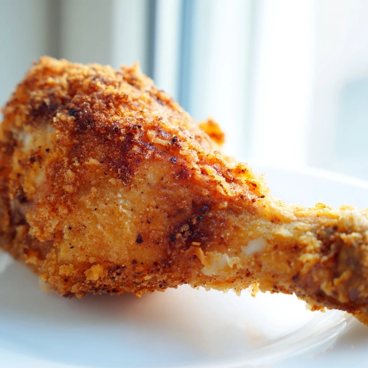 Heap of fried Crispy Southern Fried Chicken drumsticks and thighs showing deep golden brown crust perfection