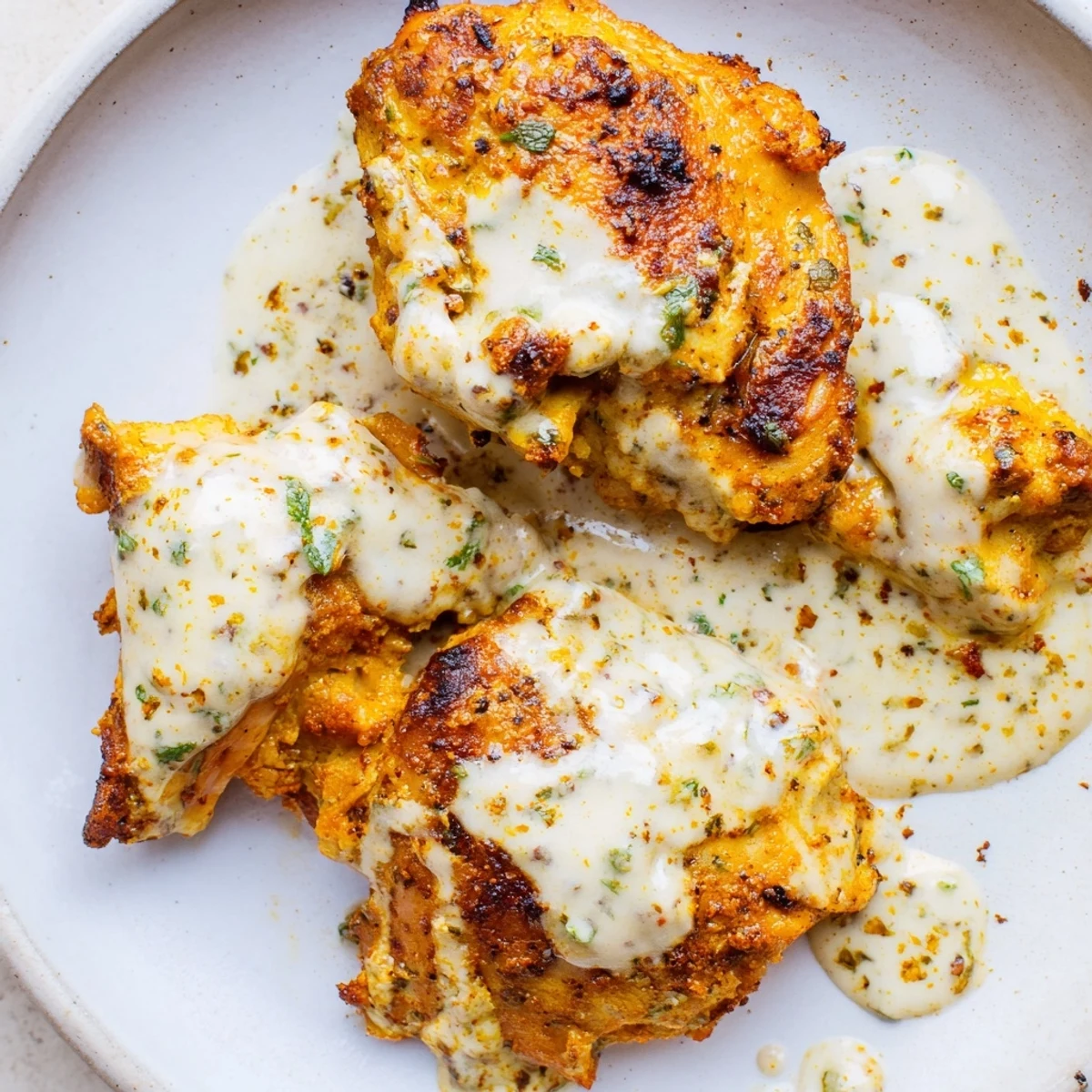 Savory Lebanese chicken pieces with aromatic Middle Eastern spices paired with tangy garlic yogurt dip