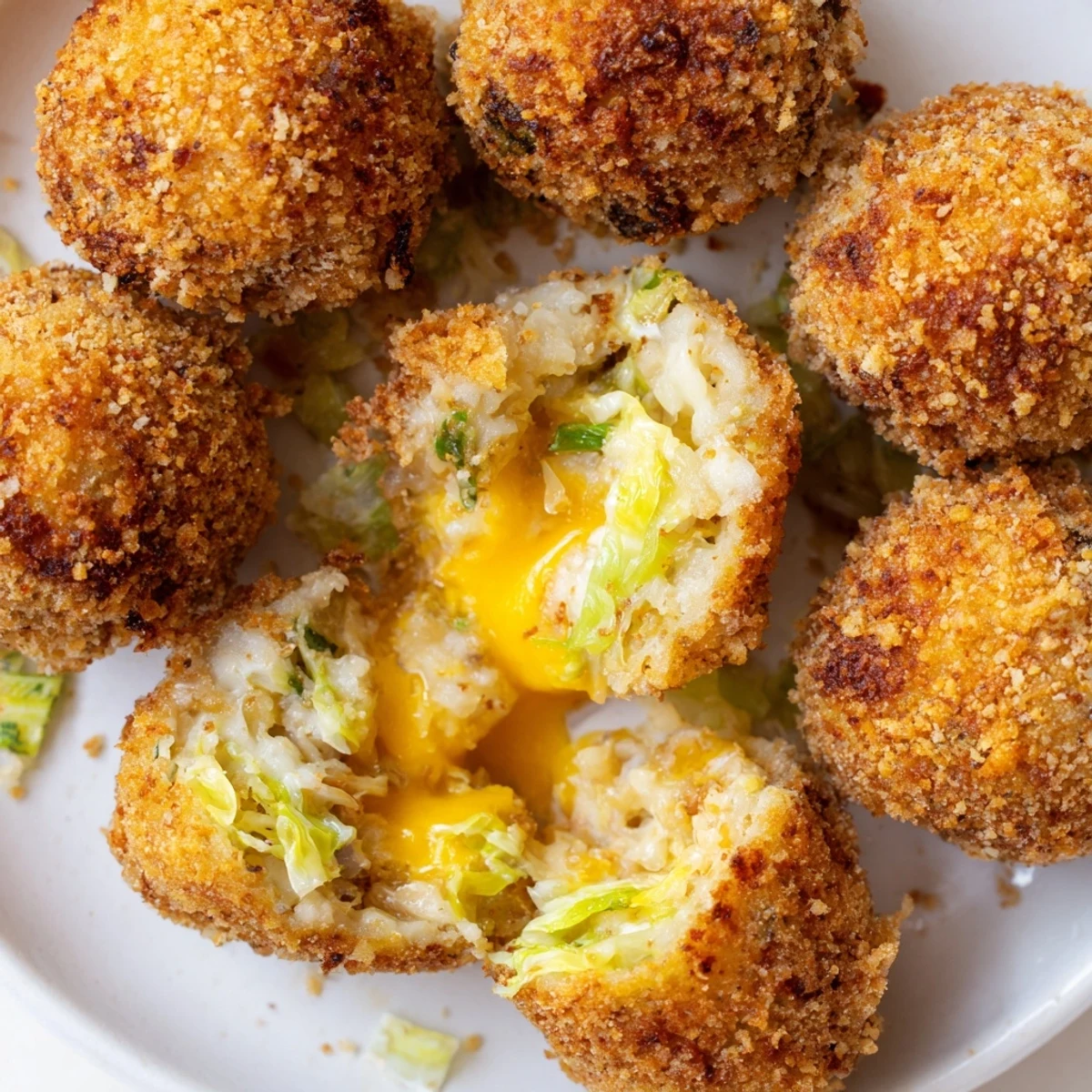 Golden brown Cheesy Fried Colcannon Balls served on a rustic wooden board with sour cream dipping sauce