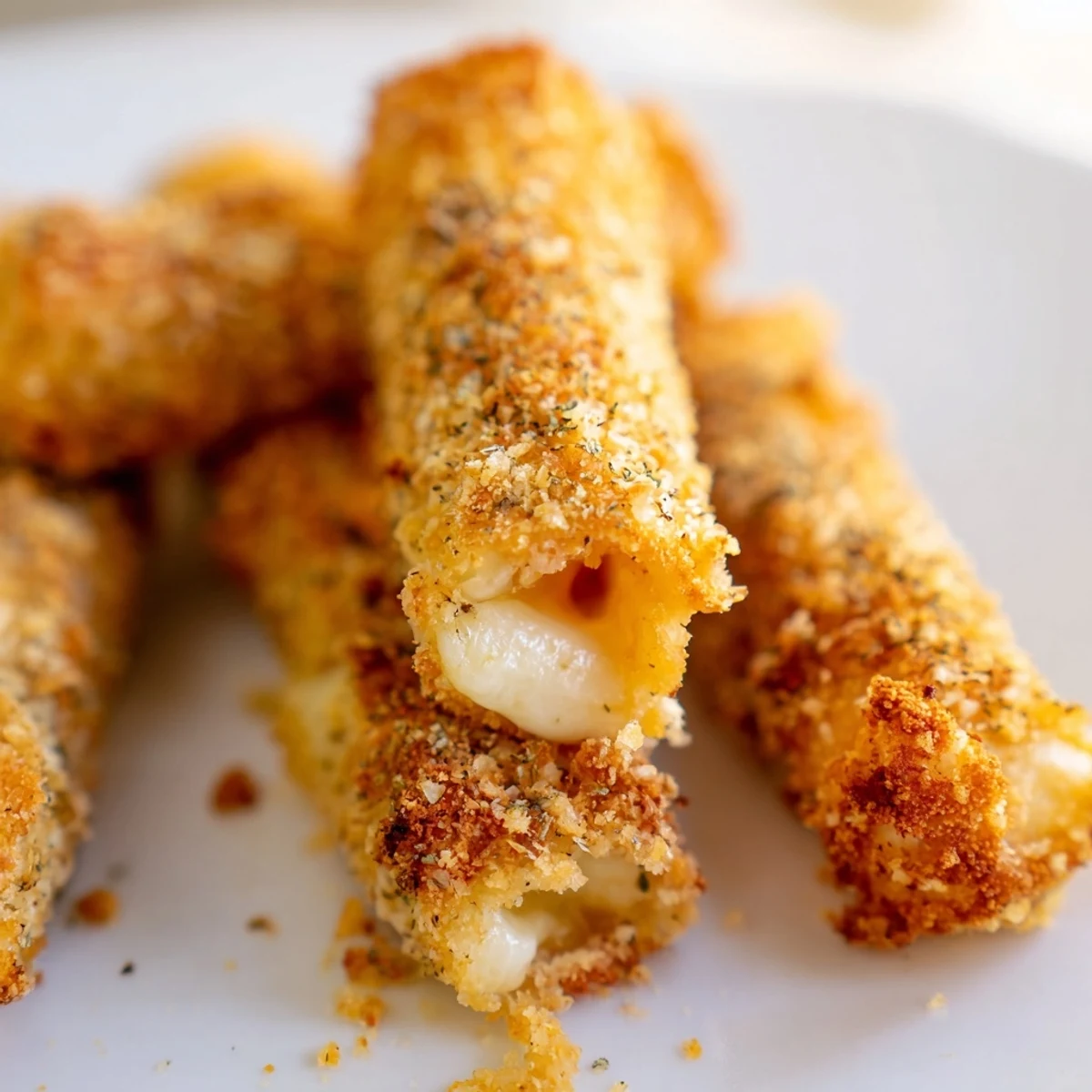Plate of crunchy cheesy roll ups sprinkled with Parmesan and herbs ready to serve