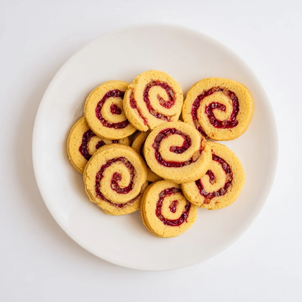 Buttery spiral cookies featuring tangy cranberry-orange filling baked to golden perfection on parchment paper
