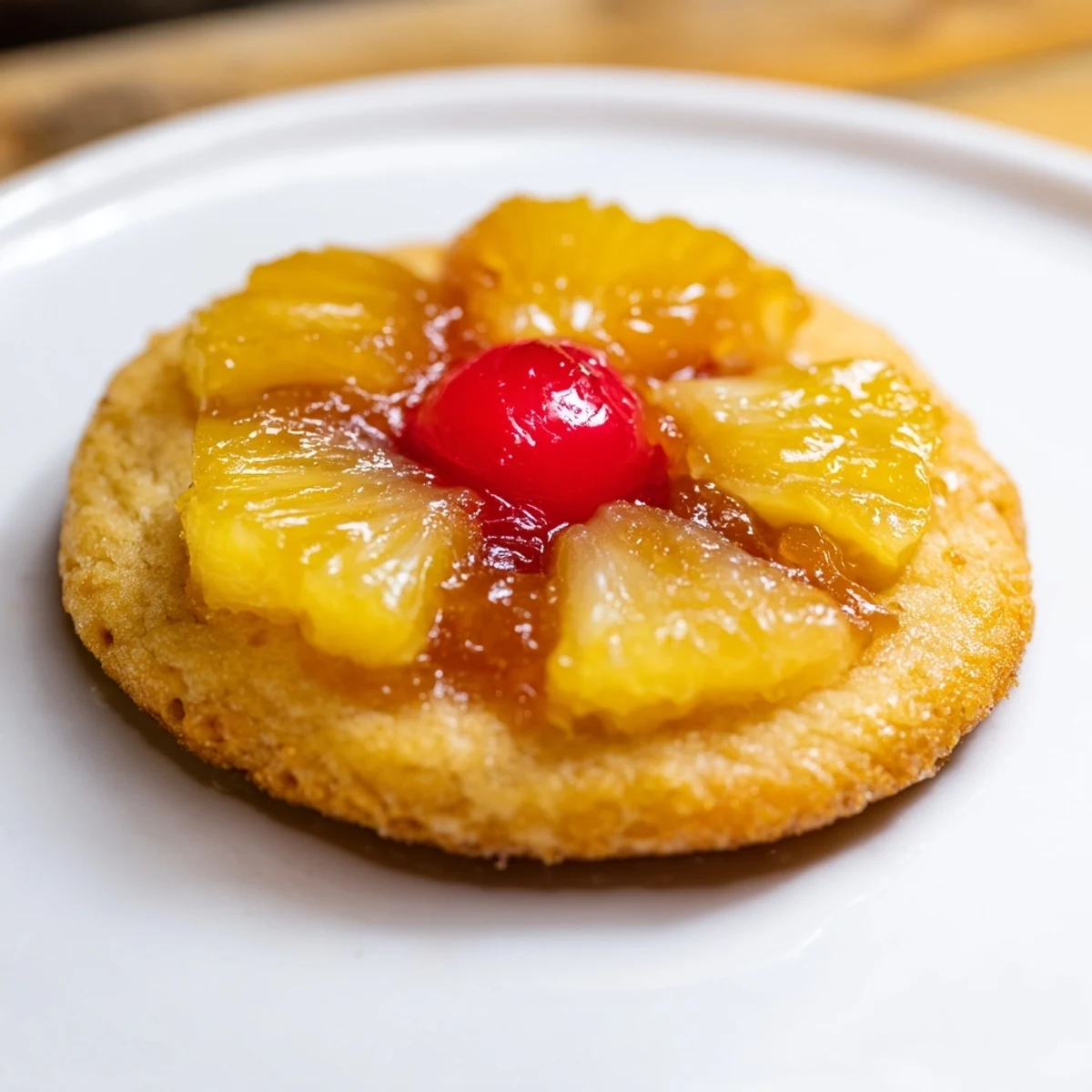 Soft baked pineapple upside down sugar cookies featuring gooey brown sugar glaze and tropical fruit