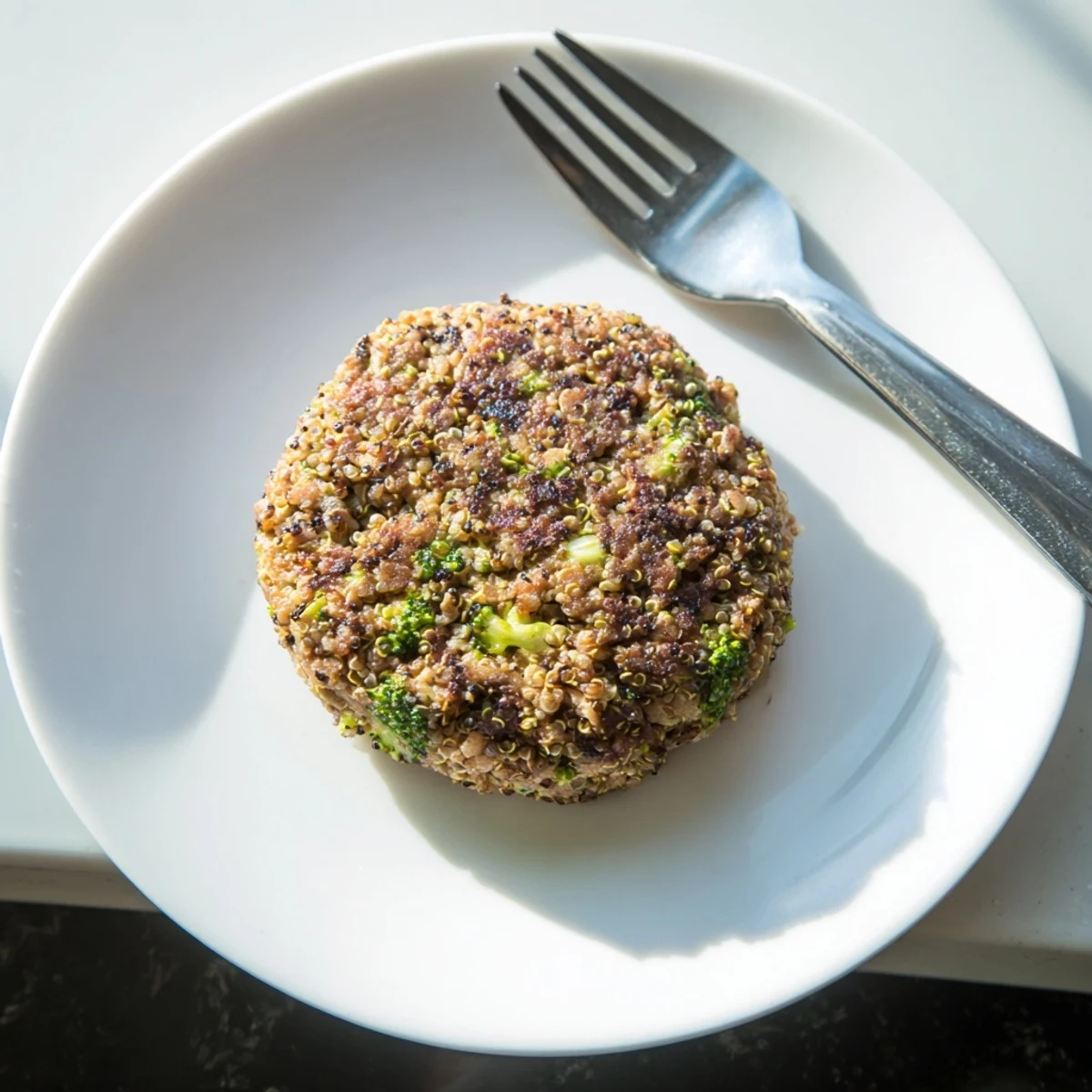 Protein-packed turkey burgers featuring tender broccoli florets and fluffy quinoa on a white plate