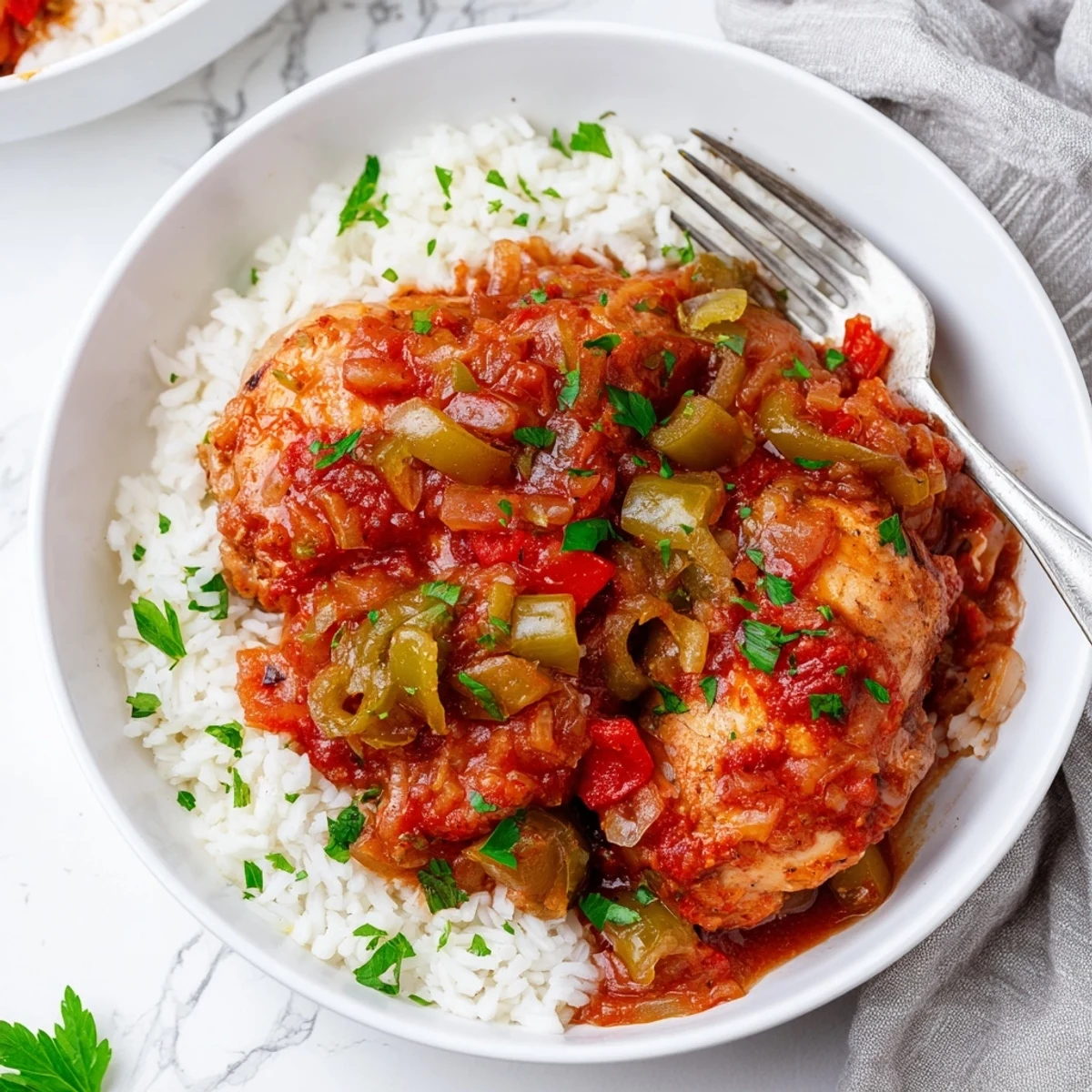 Comforting Creole chicken bubbling in a cast iron pot with tender vegetables and aromatic herbs