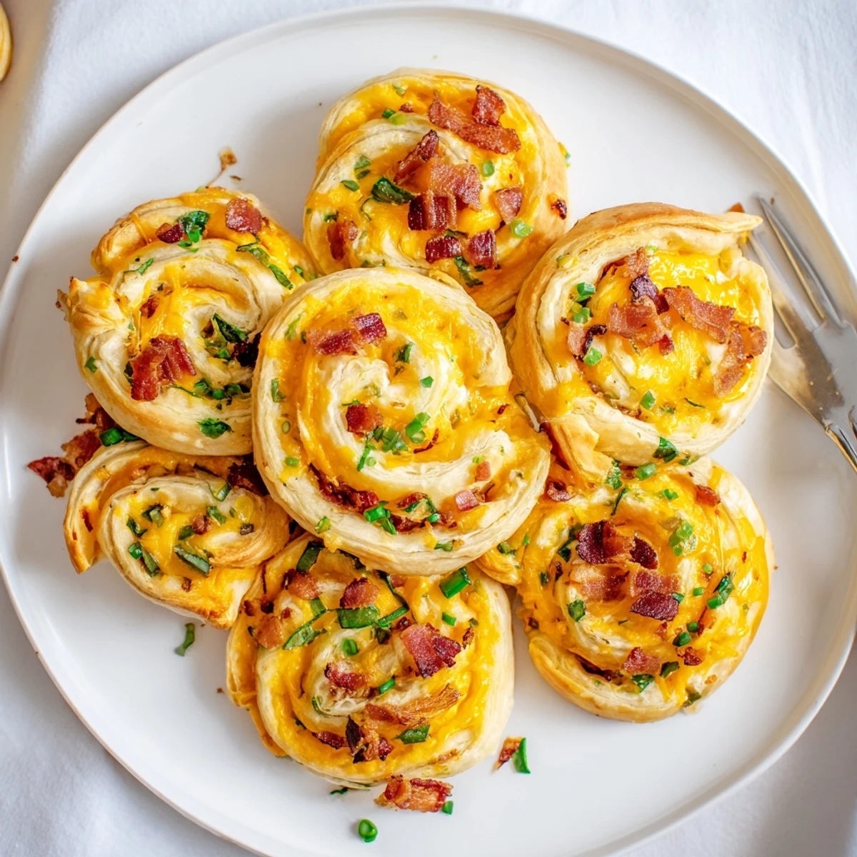 Spiral pastry rolls filled with creamy cheddar cheese and spicy diced jalapeños ready for serving