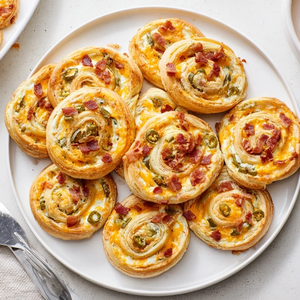 Platter of easy jalapeño popper pinwheels arranged for game day parties with ranch dip nearby