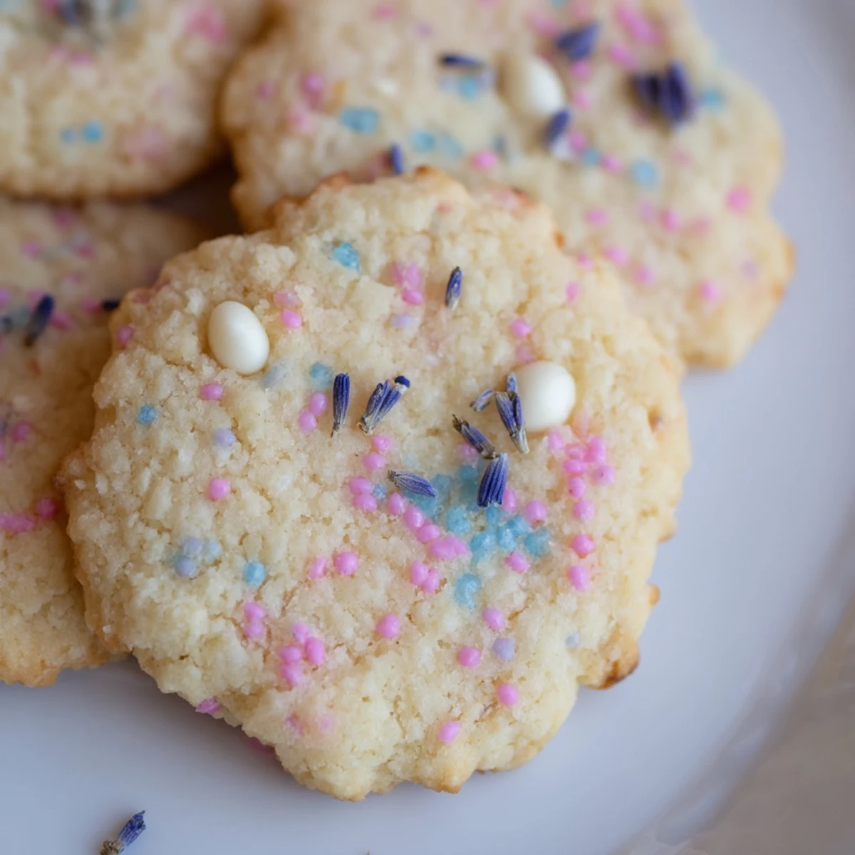 Chewy Spring Blossom Cookies studded with white chocolate chips and colorful candy coatings