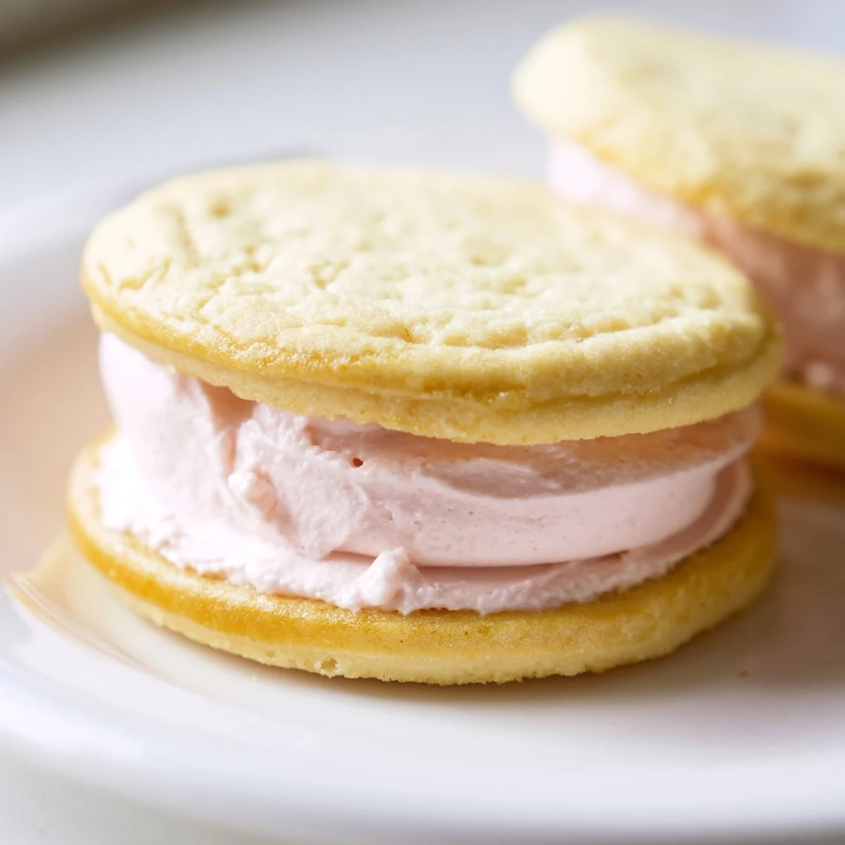 Delicate sugar cookie sandwiches showcase pink and lavender buttercream for spring celebrations