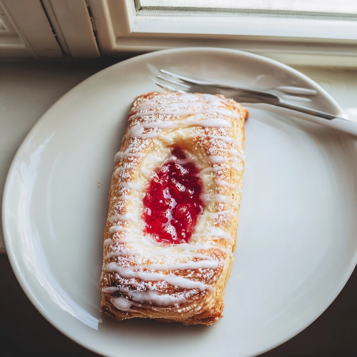 Flaky pastries filled with tangy cream cheese and vibrant red raspberries, perfect for weekend brunch