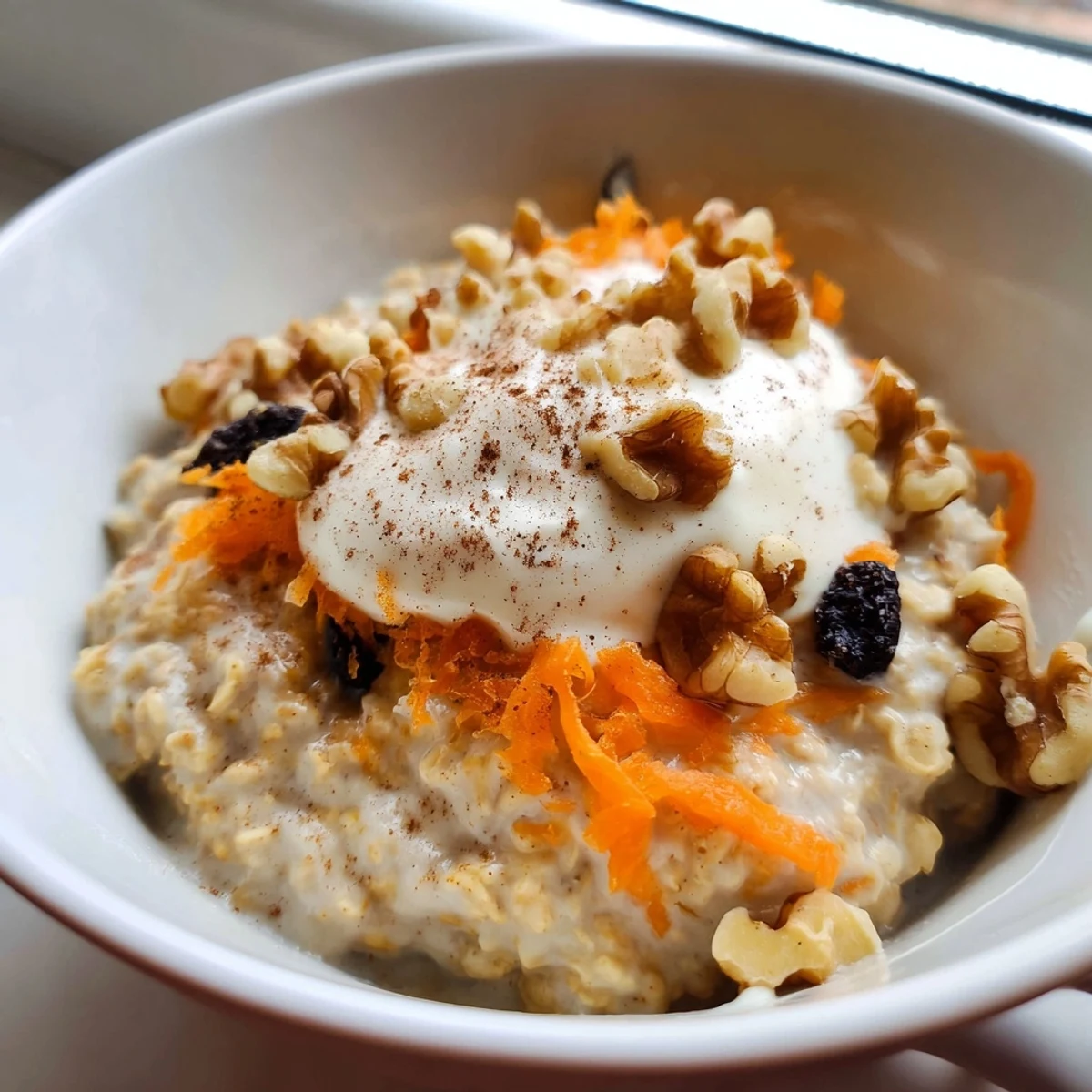Carrot Cake Overnight Oats topped with chopped walnuts and a dusting of warm cinnamon