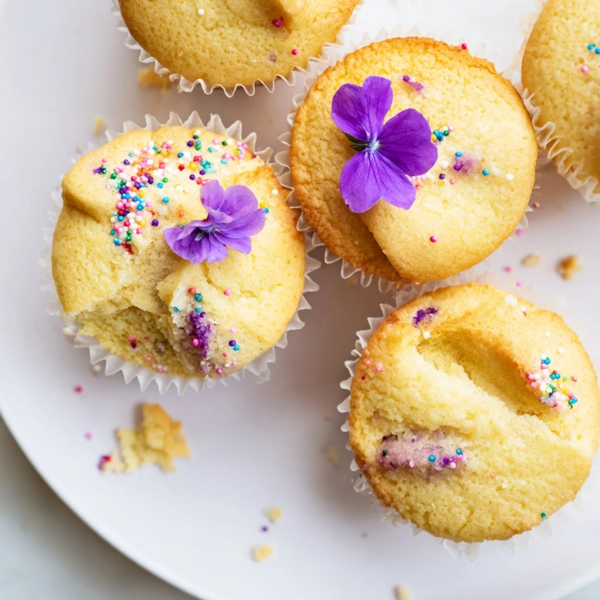 Steamed blooming cupcakes dusted with sprinkles, served warm in paper liners