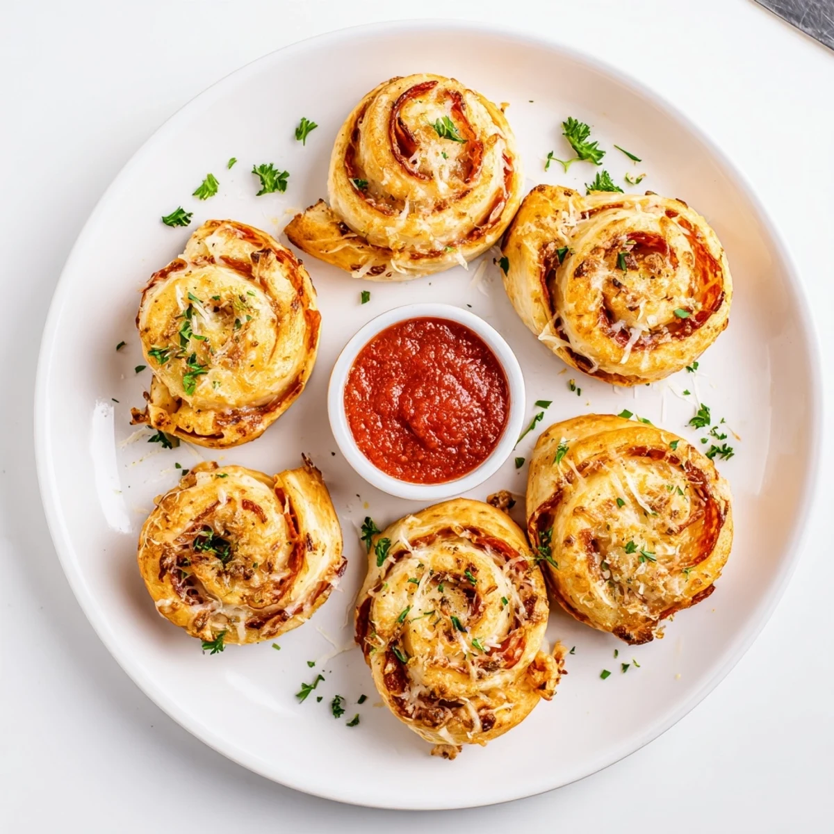 Golden pepperoni pizza roll breadsticks bubbling with melted mozzarella on a parchment-lined baking sheet