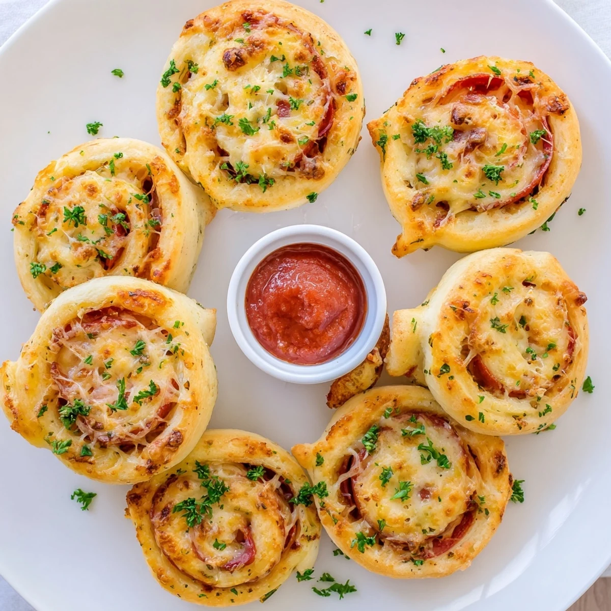 Warm pepperoni pizza roll breadsticks served with marinara sauce for a gameday party appetizer