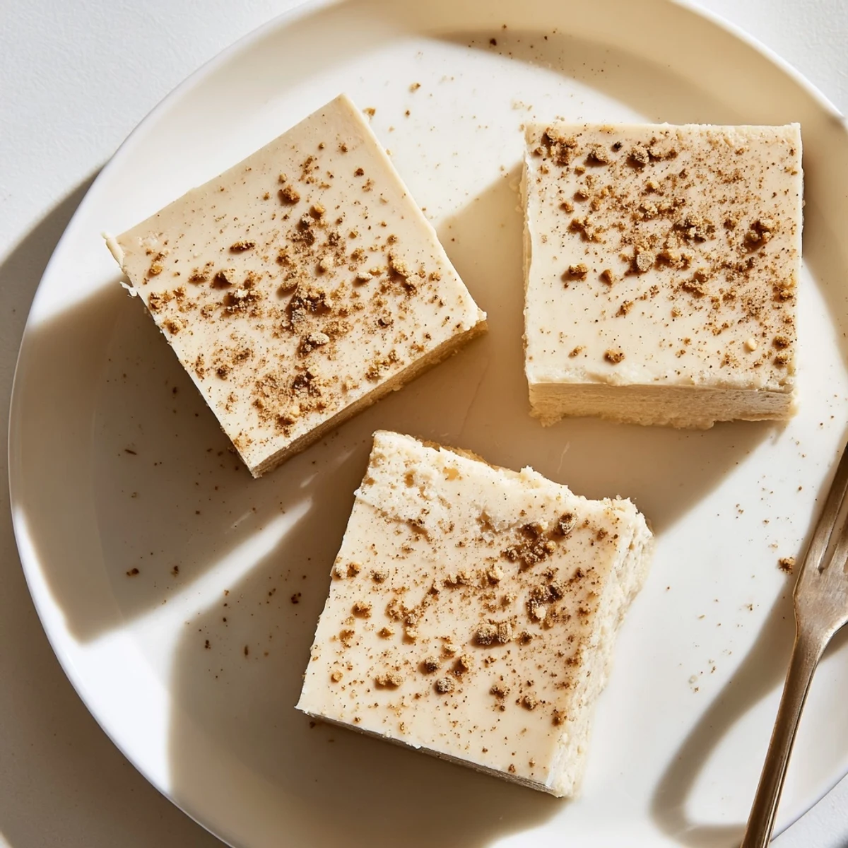 Creamy Eggnog Fudge cut into festive squares, perfect with coffee.